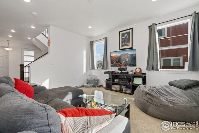 living room with carpet flooring