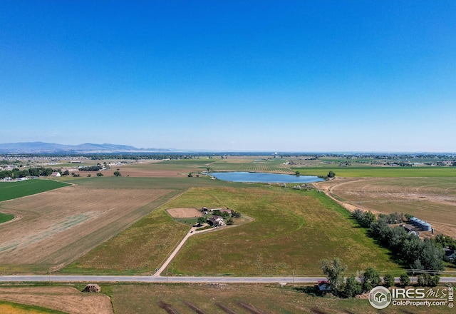 420 E County Road 10, Berthoud, CO 80513 - birds eye view of property with a water view and a rural view