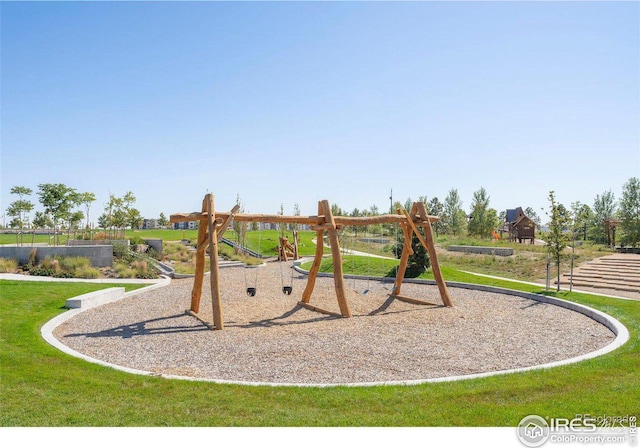 view of jungle gym with a yard