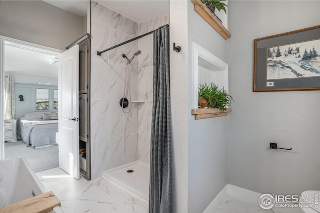 bathroom featuring independent shower and bath