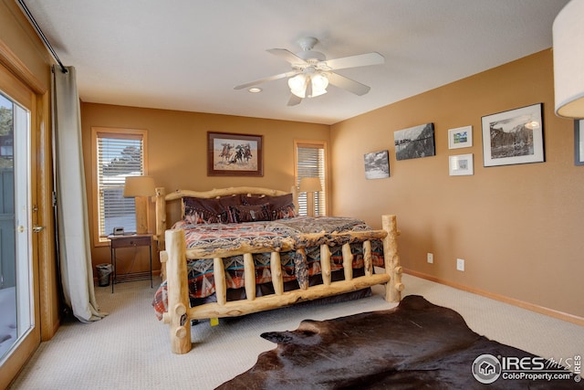 bedroom featuring carpet floors and ceiling fan