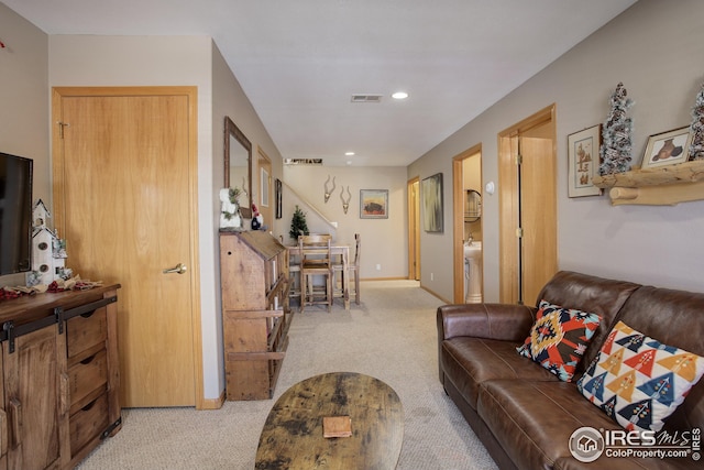 living room with light carpet