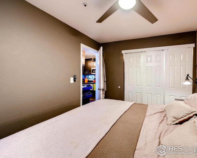 bedroom with a closet and ceiling fan