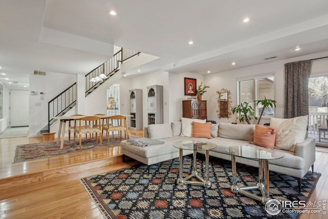 living room featuring light hardwood / wood-style flooring