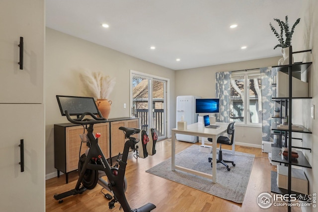 office area with light wood-type flooring