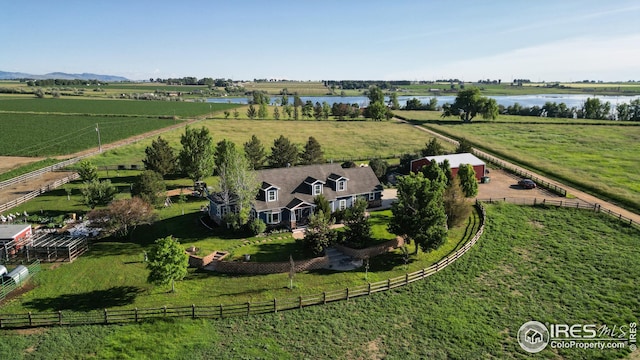 bird's eye view with a water and mountain view and a rural view