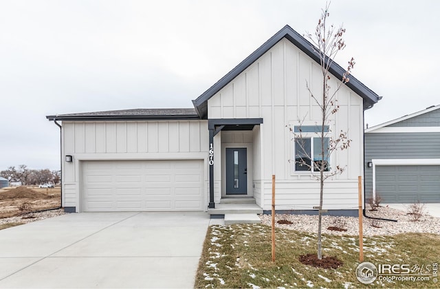 modern farmhouse with a garage