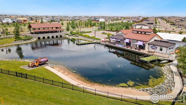 aerial view featuring a water view
