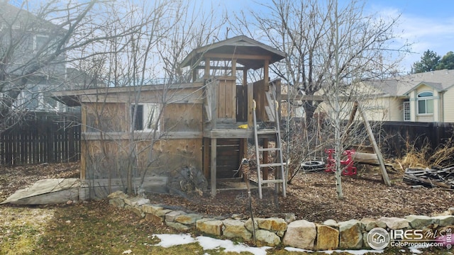 view of outbuilding featuring a playground