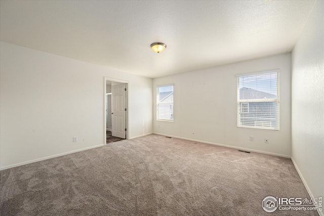 empty room with carpet and a textured ceiling