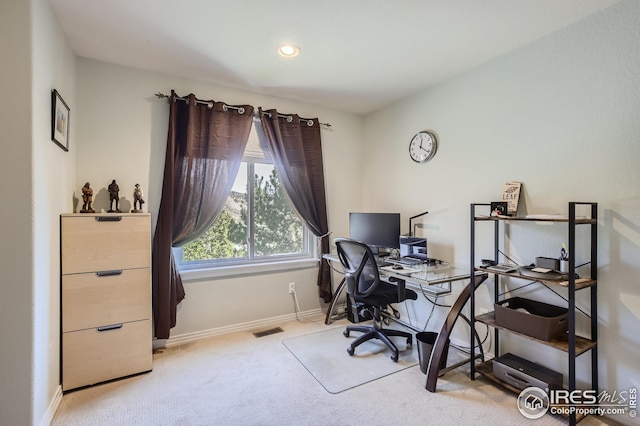 office area with light carpet