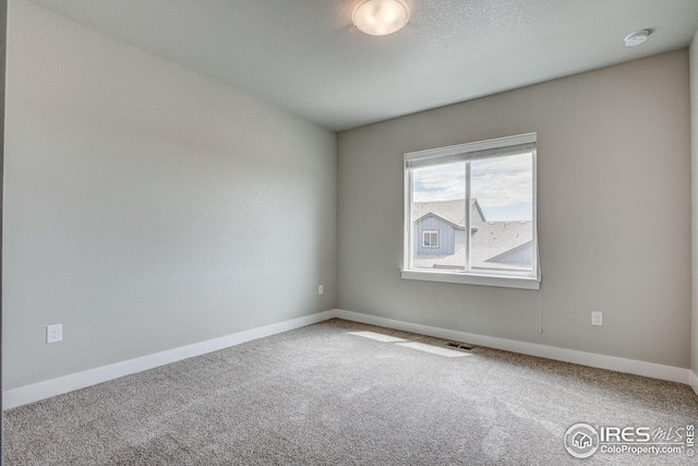 empty room with carpet flooring and a textured ceiling