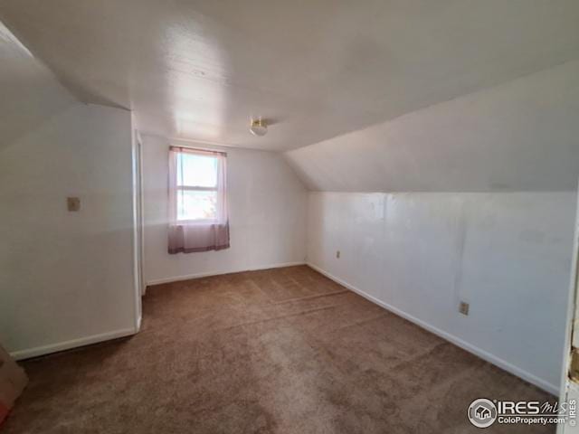 additional living space featuring carpet, baseboards, and vaulted ceiling