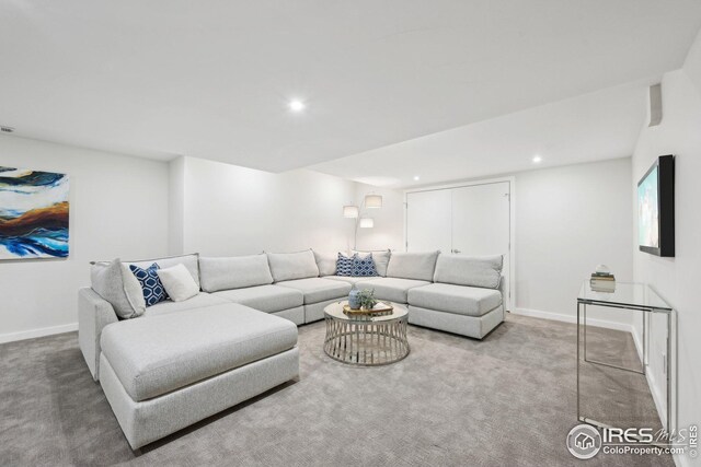 503 Kalmia Ave, Boulder, CO 80304 - carpeted living area with recessed lighting and baseboards