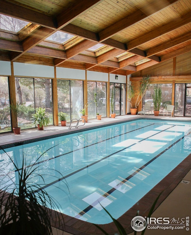 indoor pool with a skylight