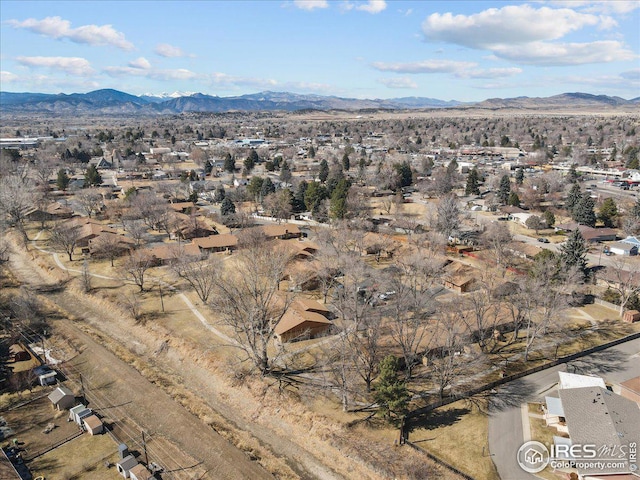 aerial view featuring a residential view and a mountain view