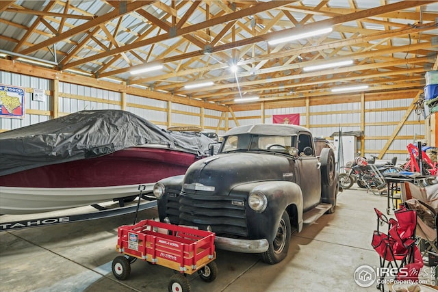 garage with metal wall