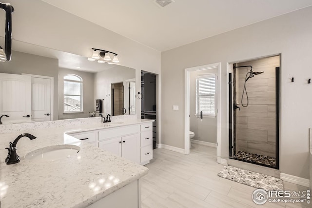 5541 Tullamore Ct, Timnath, CO 80547 - bathroom with a stall shower, toilet, vanity, and baseboards