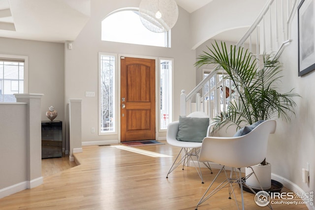 entryway featuring a wealth of natural light and light wood-type flooring