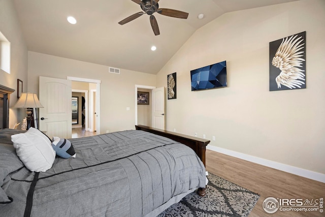 bedroom with visible vents, recessed lighting, baseboards, and wood finished floors