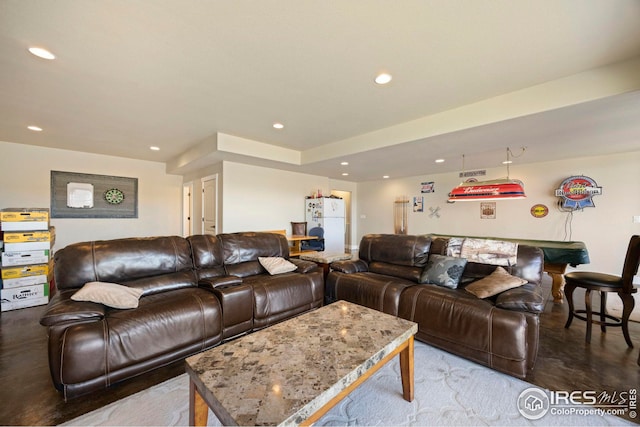 living room with recessed lighting