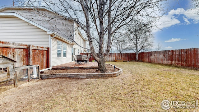 view of yard with a fenced backyard