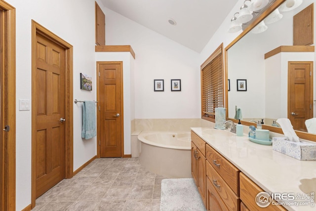 bedroom featuring baseboards, lofted ceiling, and carpet flooring