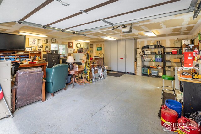 garage with a garage door opener