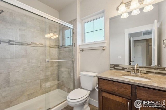 2556 Des Moines Dr Unit 103, Fort Collins, CO 80525 - bathroom featuring visible vents, vanity, toilet, and a shower stall