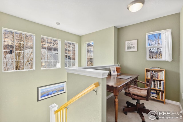 office area with baseboards and carpet flooring