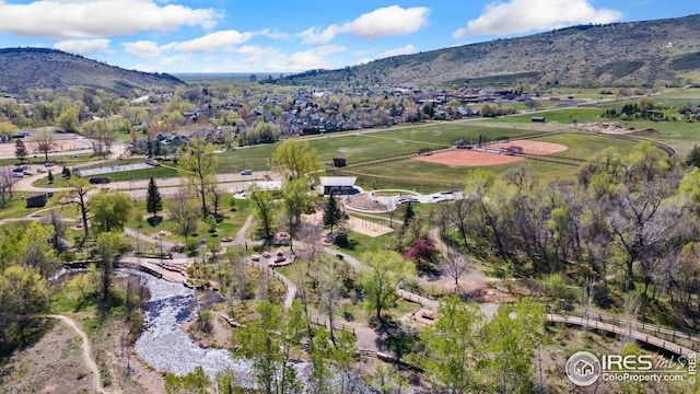 107 Bohn Ct, Lyons, CO 80540 - aerial overview of property's location with a mountainous background