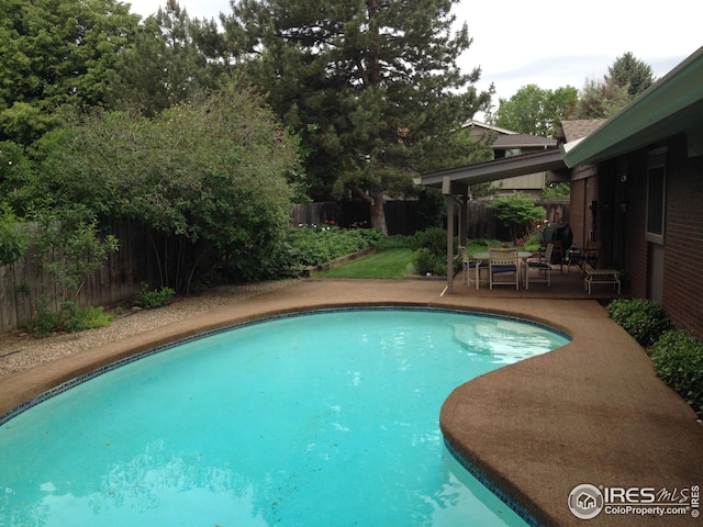 view of pool featuring a fenced in pool, a patio, and a fenced backyard