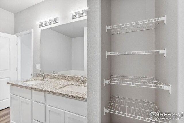 952 Cascade Falls St, Severance, CO 80550 - bathroom with double vanity and wood finished floors