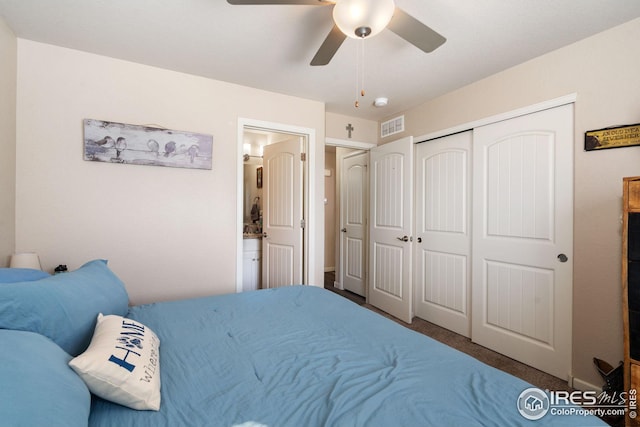 4216 Yellowbells Dr, Evans, CO 80620 - carpeted bedroom with a closet and a ceiling fan
