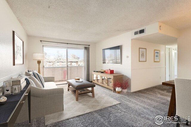 5126 Williams Fork Trl Unit 206, Boulder, CO 80301 - carpeted living room with a textured ceiling and visible vents