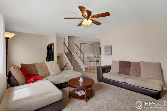 12901 E Idaho Dr, Aurora, CO 80012 - living area with stairway and ceiling fan