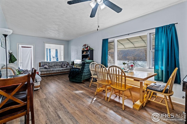 919 State St, Fort Morgan, CO 80701 - dining area featuring wood finished floors and ceiling fan