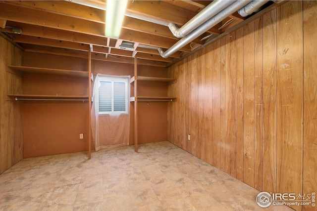 below grade area with wood walls