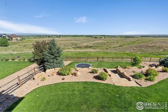 view of yard featuring fence and a rural view