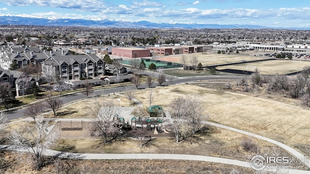 bird's eye view with a residential view and a mountain view