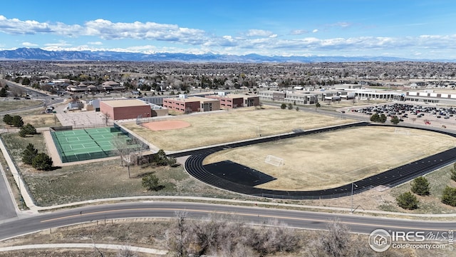 bird's eye view with a mountain view