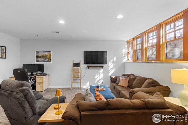 1016 Katy Ln, Longmont, CO 80504 - living area with baseboards, visible vents, recessed lighting, and carpet