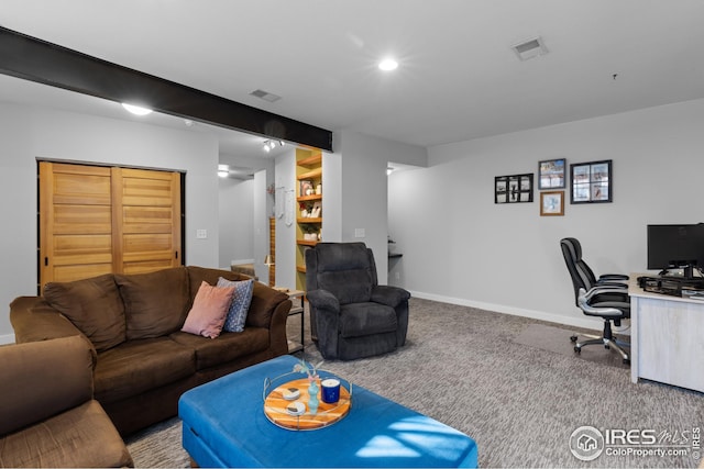 1016 Katy Ln, Longmont, CO 80504 - living area with baseboards, visible vents, recessed lighting, and carpet flooring