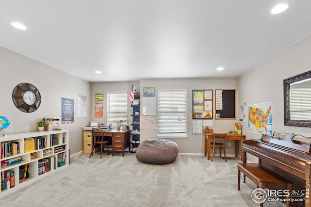 office with baseboards, carpet, and recessed lighting