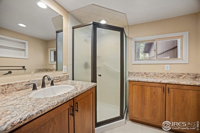 198 Poudre River Rd, Bellvue, CO 80512 - bathroom featuring a stall shower and vanity