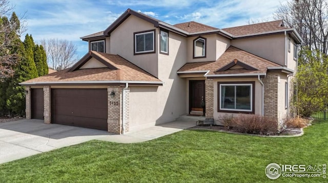 5105 Nelson Ct, Fort Collins, CO 80528 - traditional-style house featuring stucco siding, a front lawn, and brick siding