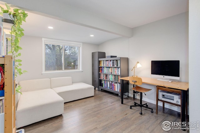 office area featuring recessed lighting and wood finished floors