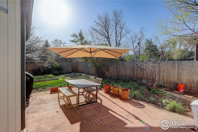 view of patio / terrace with outdoor dining space and a fenced backyard