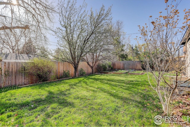 view of yard with a fenced backyard
