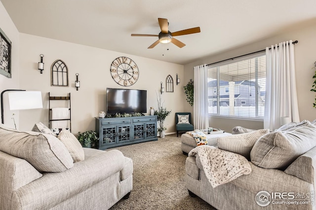 273 Mt Harvard Ave, Severance, CO 80550 - carpeted living area featuring baseboards and ceiling fan